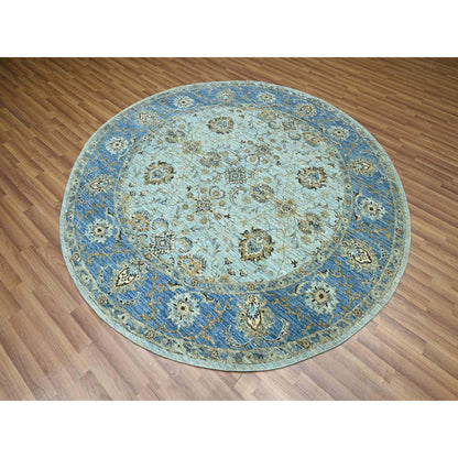 Oushak And Peshawar Wool Hand Knotted Rug Blue 7.1x7.2 -O076143