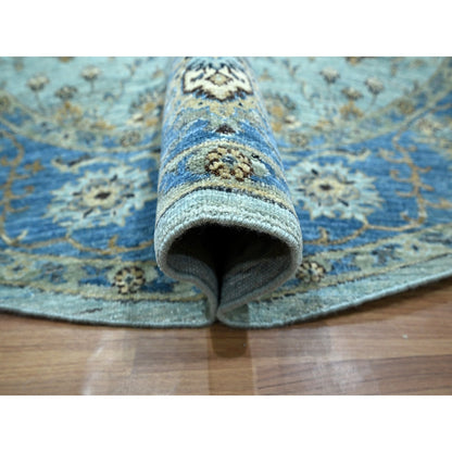Oushak And Peshawar Wool Hand Knotted Rug Blue 7.1x7.2 -O076143