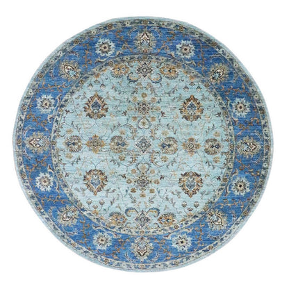 Oushak And Peshawar Wool Hand Knotted Rug Blue 7.1x7.1 -O076144