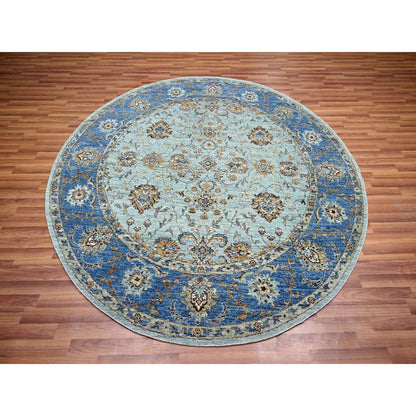 Oushak And Peshawar Wool Hand Knotted Rug Blue 7.1x7.1 -O076144