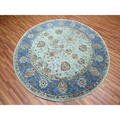 Oushak And Peshawar Wool Hand Knotted Rug Blue 7.1x7.1 -O076144