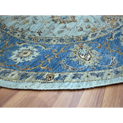 Oushak And Peshawar Wool Hand Knotted Rug Blue 7.1x7.1 -O076144