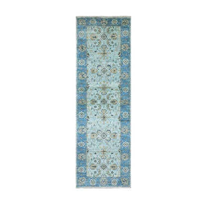Oushak And Peshawar Wool Hand Knotted Rug Blue 2.7x8.1 -O076145