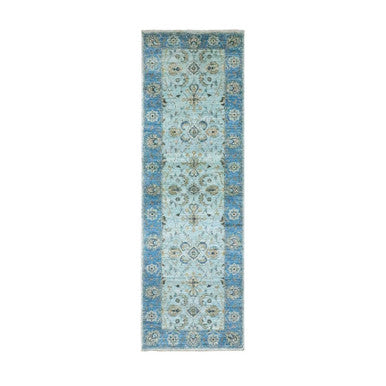 Oushak And Peshawar Wool Hand Knotted Rug Blue 2.7x8.1 -O076145