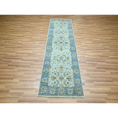 Oushak And Peshawar Wool Hand Knotted Rug Blue 2.7x8.1 -O076145