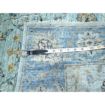 Oushak And Peshawar Wool Hand Knotted Rug Blue 2.7x8.1 -O076145
