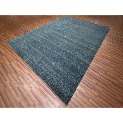 Modern and Contemporary Wool Hand Knotted Rug Blue 9.0x12.1 -O076148