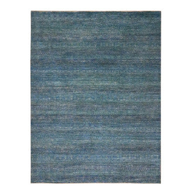 Modern and Contemporary Wool Hand Knotted Rug Blue 9.0x11.10 -O076149