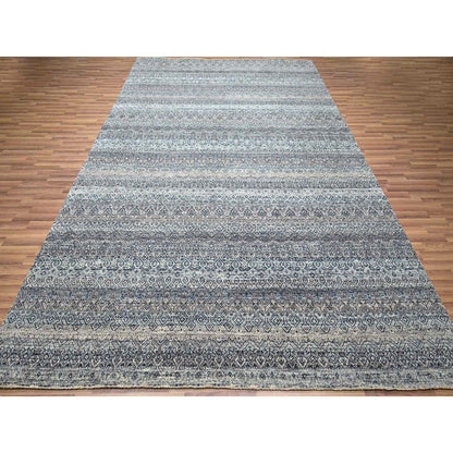 Modern and Contemporary Wool Hand Knotted Rug Grey 9.1x12.1 -O076150