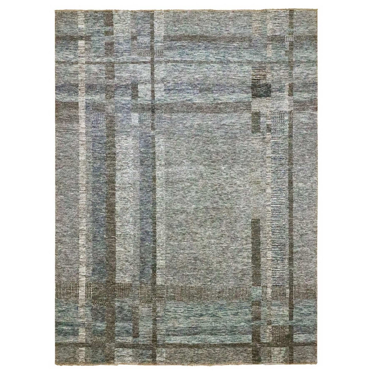 Modern and Contemporary Wool Hand Knotted Rug Blue 9.0x12.1 -O076152