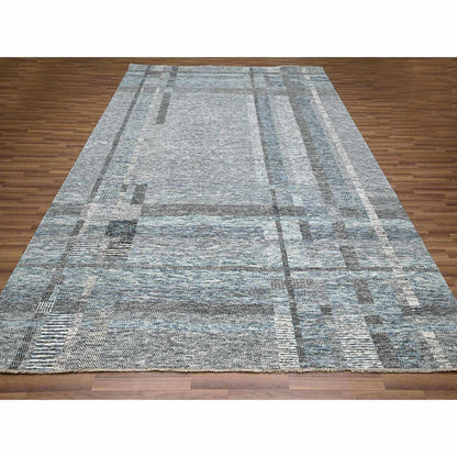 Modern and Contemporary Wool Hand Knotted Rug Blue 9.0x12.1 -O076152