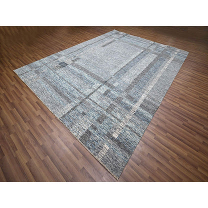 Modern and Contemporary Wool Hand Knotted Rug Blue 9.0x12.1 -O076152