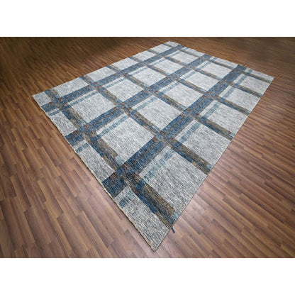 Modern and Contemporary Wool Hand Knotted Rug Ivory 9.0x12.1 -O076153