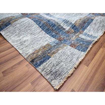 Modern and Contemporary Wool Hand Knotted Rug Ivory 9.0x12.1 -O076153