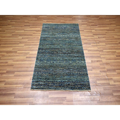 Modern and Contemporary Wool Hand Knotted Rug Blue 3.0x5.0 -O076154