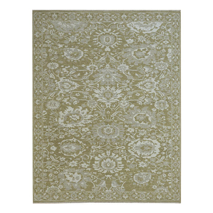 Oushak And Peshawar Wool Hand Knotted Rug Green 9.0x12.0 -O076165