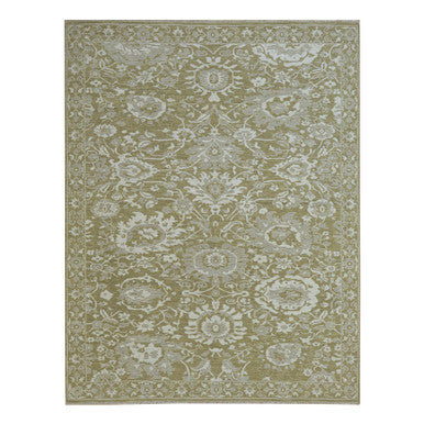 Oushak And Peshawar Wool Hand Knotted Rug Green 9.0x12.0 -O076165