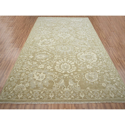 Oushak And Peshawar Wool Hand Knotted Rug Green 9.0x12.0 -O076165