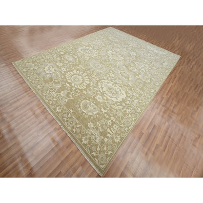 Oushak And Peshawar Wool Hand Knotted Rug Green 9.0x12.0 -O076165