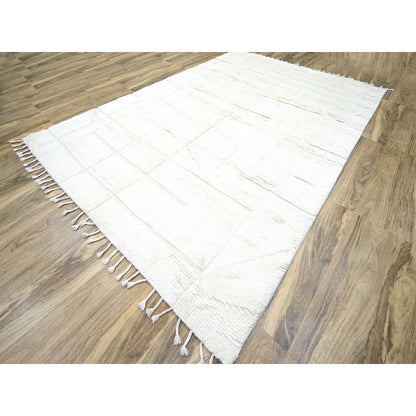 Tribal & Geometric Wool Hand Knotted Rug Ivory 10.1x14.0 -O076211