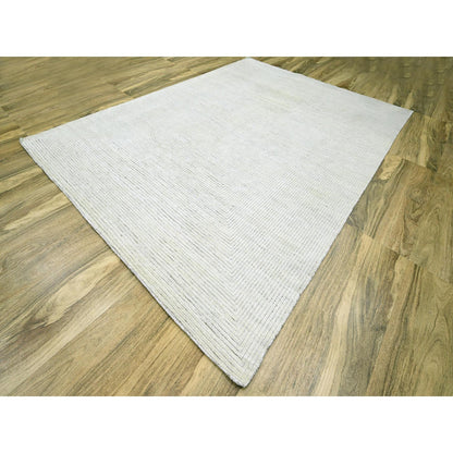 Modern and Contemporary Wool Hand Knotted Rug Ivory 9.0x12.0 -O076215
