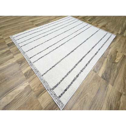 Modern and Contemporary Wool Hand Knotted Rug Ivory 8.2x10.2 -O076217