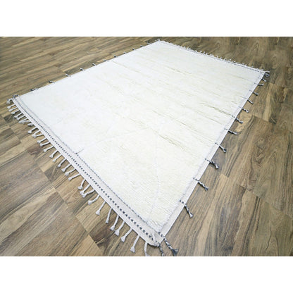 Modern and Contemporary Wool Hand Knotted Rug Ivory 9.1x12.3 -O076219