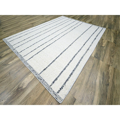 Modern and Contemporary Wool Hand Knotted Rug Ivory 9.3x12.1 -O076220