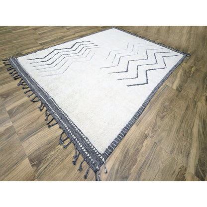 Modern and Contemporary Wool Hand Knotted Rug Ivory 9.2x12.1 -O076222