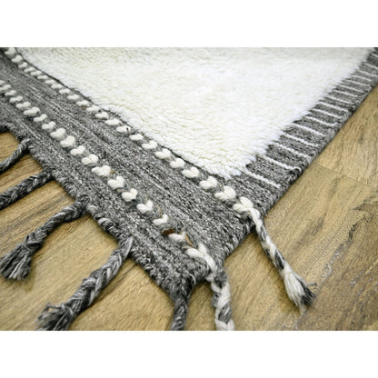 Modern and Contemporary Wool Hand Knotted Rug Ivory 9.2x12.1 -O076222