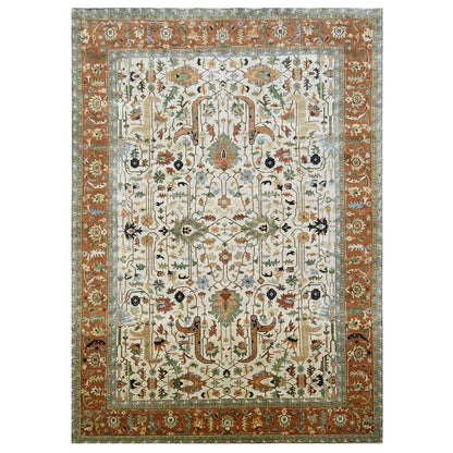 Heriz Wool Hand Knotted Rug Ivory 9.11x14.3 -O076223