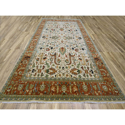 Heriz Wool Hand Knotted Rug Ivory 9.11x14.3 -O076223