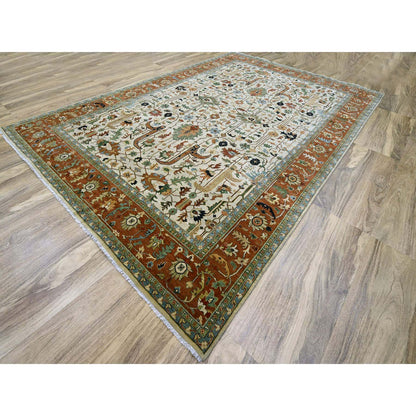 Heriz Wool Hand Knotted Rug Ivory 9.11x14.3 -O076223