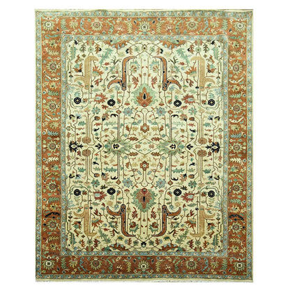 Heriz Wool Hand Knotted Rug Ivory 7.10x10.3 -O076225