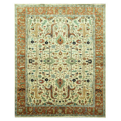 Heriz Wool Hand Knotted Rug Ivory 7.10x10.3 -O076225