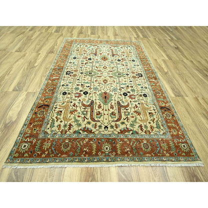 Heriz Wool Hand Knotted Rug Ivory 7.10x10.3 -O076225