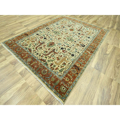 Heriz Wool Hand Knotted Rug Ivory 7.10x10.3 -O076225