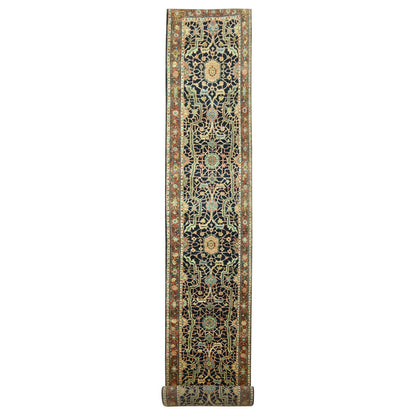 Heriz Wool Hand Knotted Rug Blue 2.6x18.0 -O076233