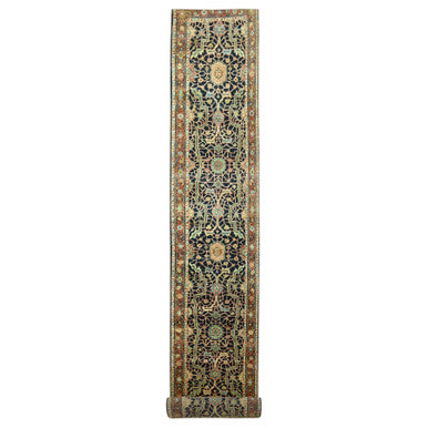 Heriz Wool Hand Knotted Rug Blue 2.6x18.0 -O076233