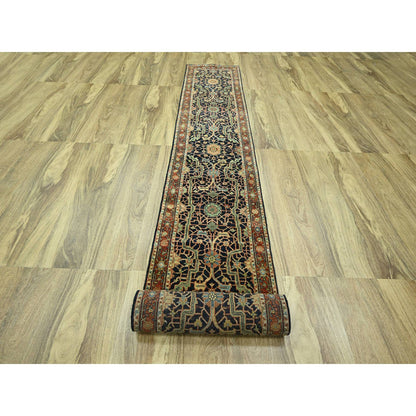 Heriz Wool Hand Knotted Rug Blue 2.6x18.0 -O076233