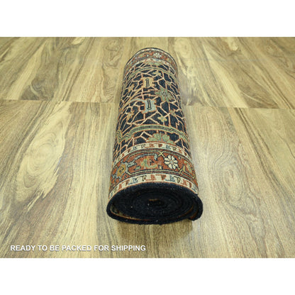 Heriz Wool Hand Knotted Rug Blue 2.6x18.0 -O076233