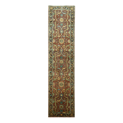 Heriz Wool Hand Knotted Rug Red 2.6x12.0 -O076234