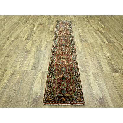 Heriz Wool Hand Knotted Rug Red 2.6x12.0 -O076234