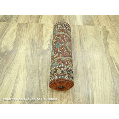 Heriz Wool Hand Knotted Rug Red 2.6x12.0 -O076234