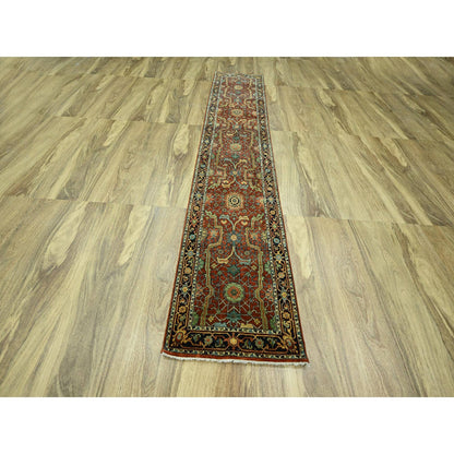 Heriz Wool Hand Knotted Rug Red 2.6x12.0 -O076235