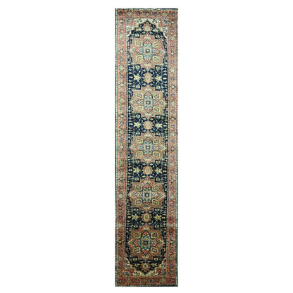 Heriz Wool Hand Knotted Rug Blue 2.6x11.5 -O076236