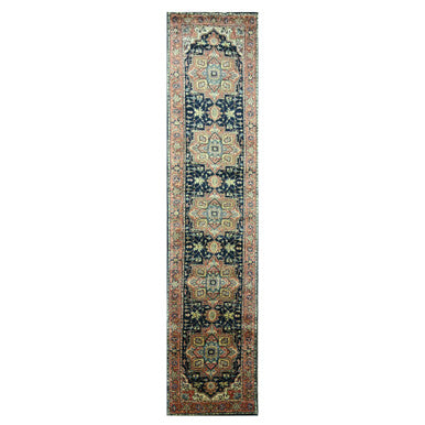 Heriz Wool Hand Knotted Rug Blue 2.6x11.5 -O076236