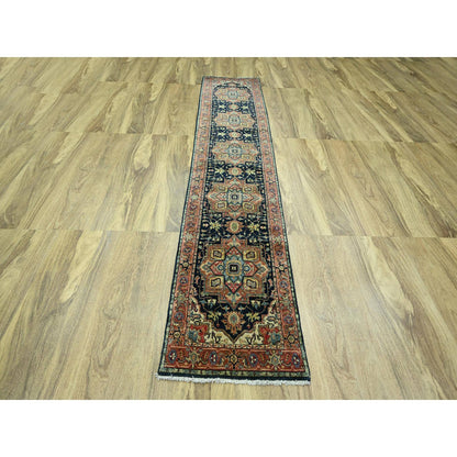 Heriz Wool Hand Knotted Rug Blue 2.6x11.5 -O076236