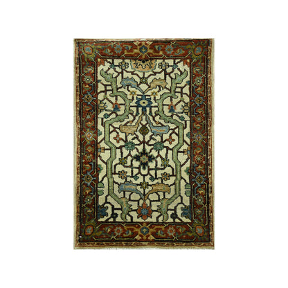 Heriz Wool Hand Knotted Rug Ivory 2.0x3.0 -O076239