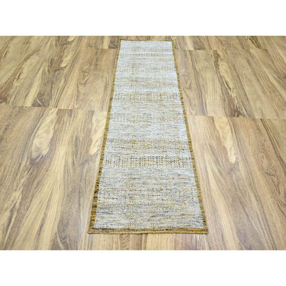 Modern and Contemporary Wool Hand Knotted Rug Yellow 2.7x8.2 -O076247